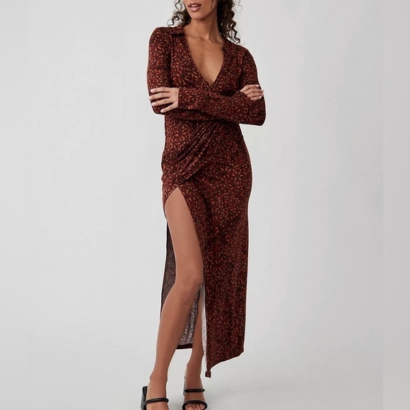 Free People Dresses & Skirts - NWT Free People|| Shayla Wrap Midi Dress in Brown Size XS, Perfect fall dress!